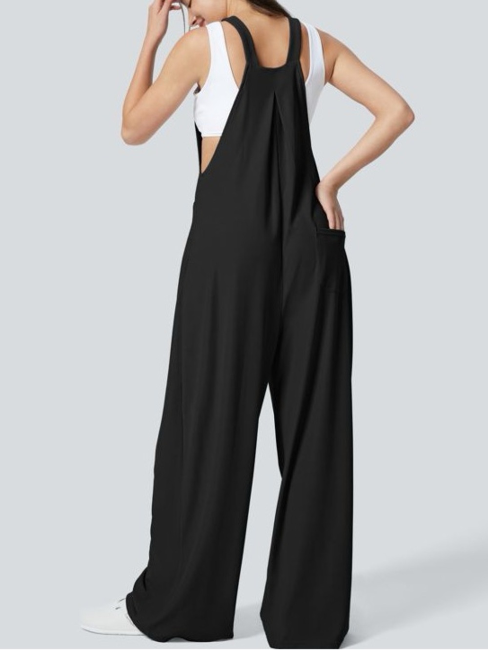 Halara I-6 Pockets Waffle Casual Overalls Wide-Leg Black Size XL - Picture 3 of 6